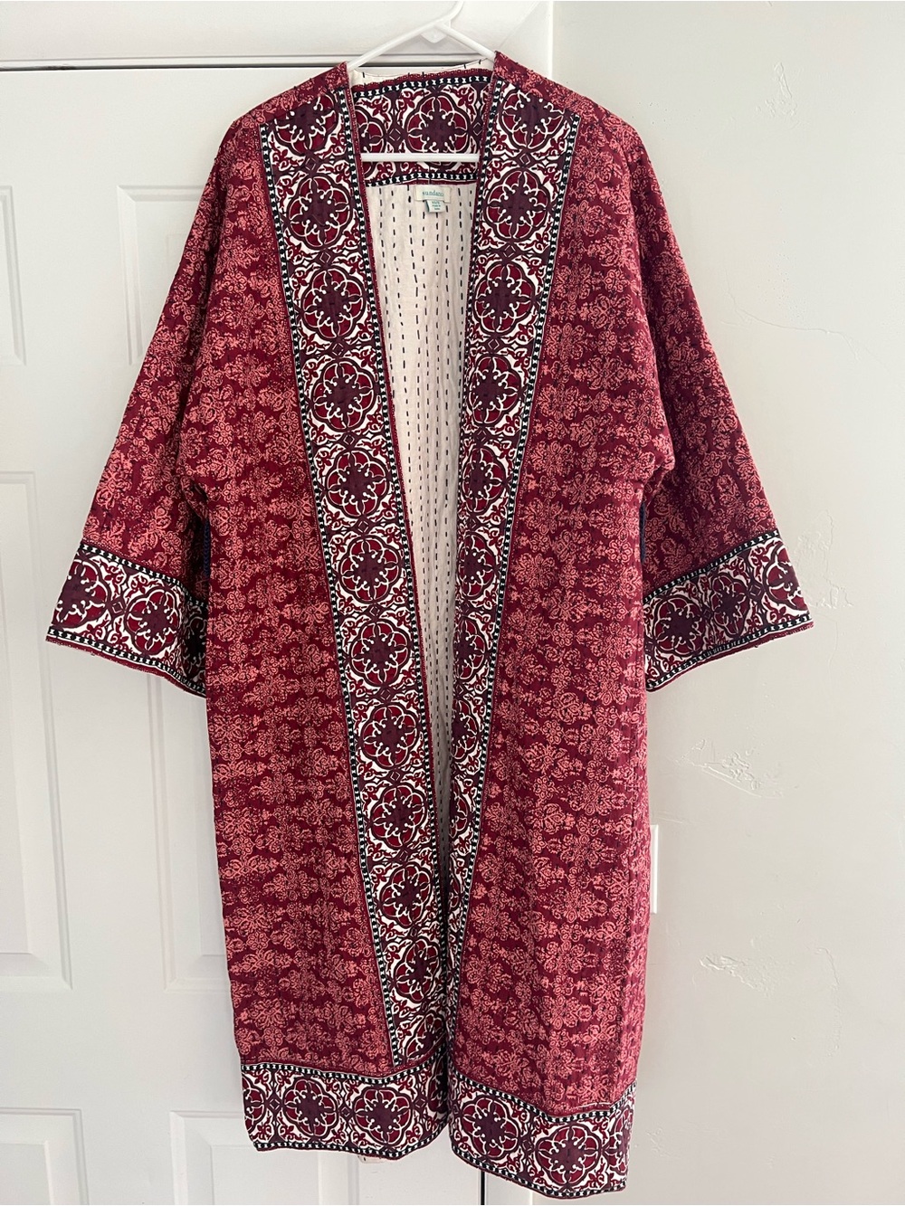 Sundance Red Patterned Open-Front Kimono Coat